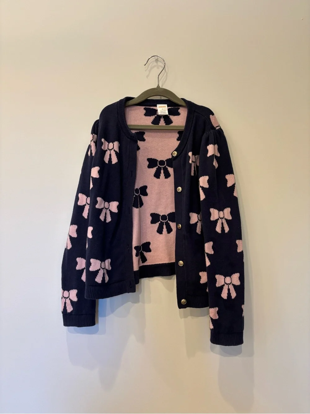 Gymboree Girls Navy & Pink Bow Knit Cardigan